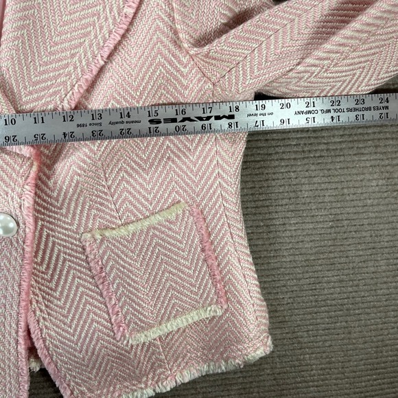 Pierre Cardin Pink Herringbone Tweed Blazer Jacket Pearl Button Fringe Size 8 - Picture 5 of 13